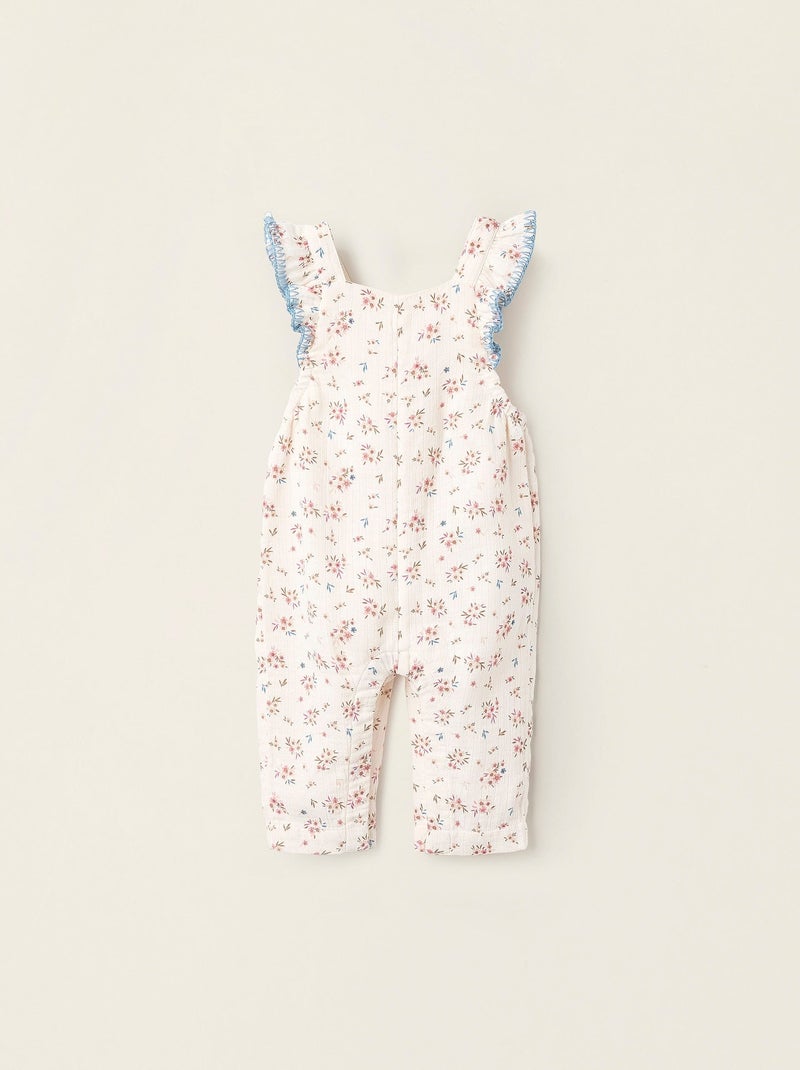 Salopette Motif Floral en Coton Beige - Kiabi