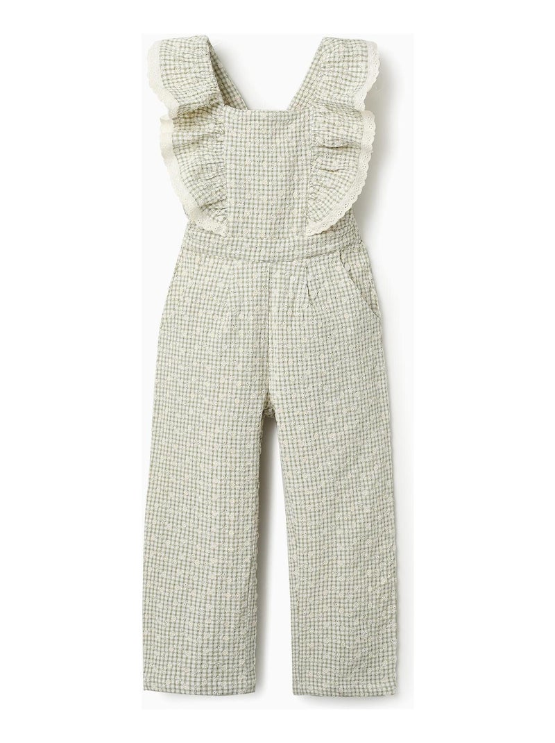 Salopette Motif Vichy, avec broderies et volants FIELD DAYS Vert clair - Kiabi