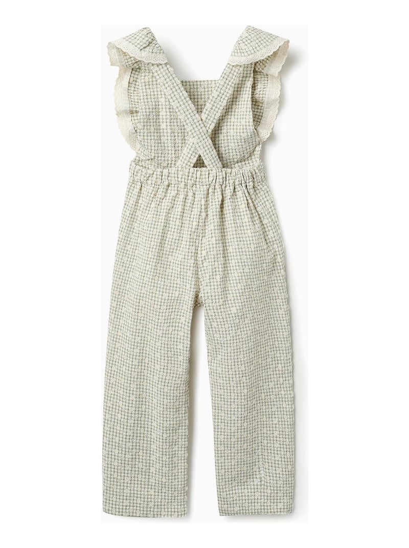 Salopette Motif Vichy, avec broderies et volants FIELD DAYS Vert clair - Kiabi