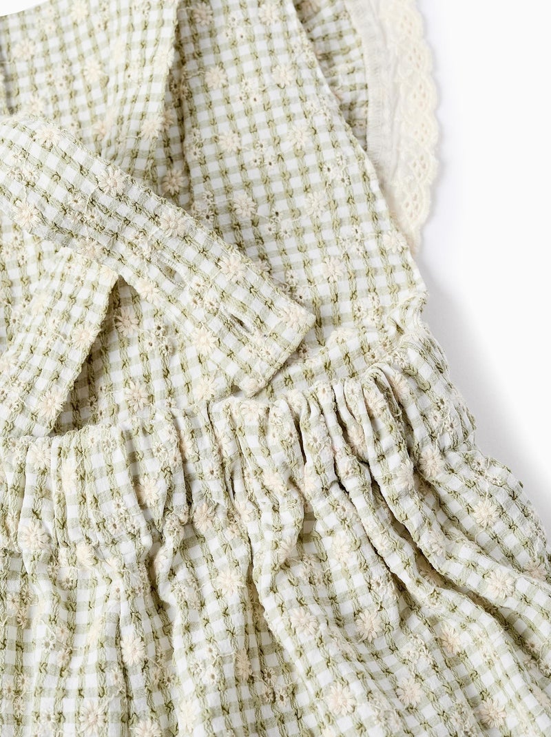 Salopette Motif Vichy, avec broderies et volants FIELD DAYS Vert clair - Kiabi