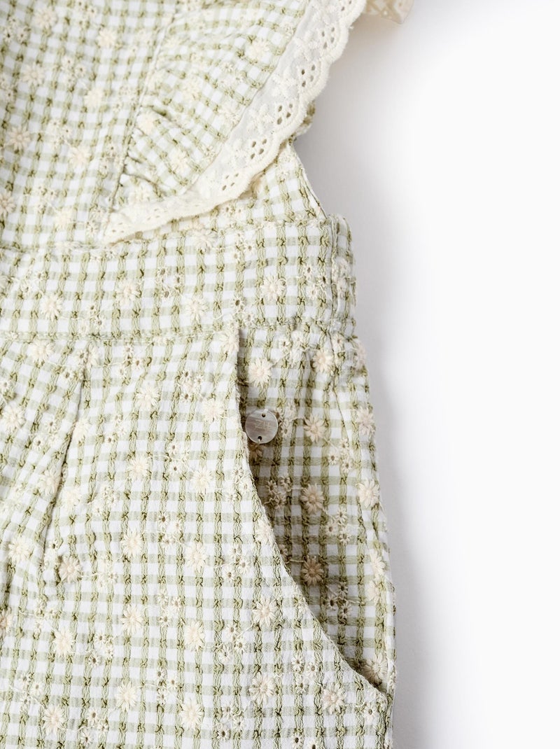 Salopette Motif Vichy, avec broderies et volants FIELD DAYS Vert clair - Kiabi