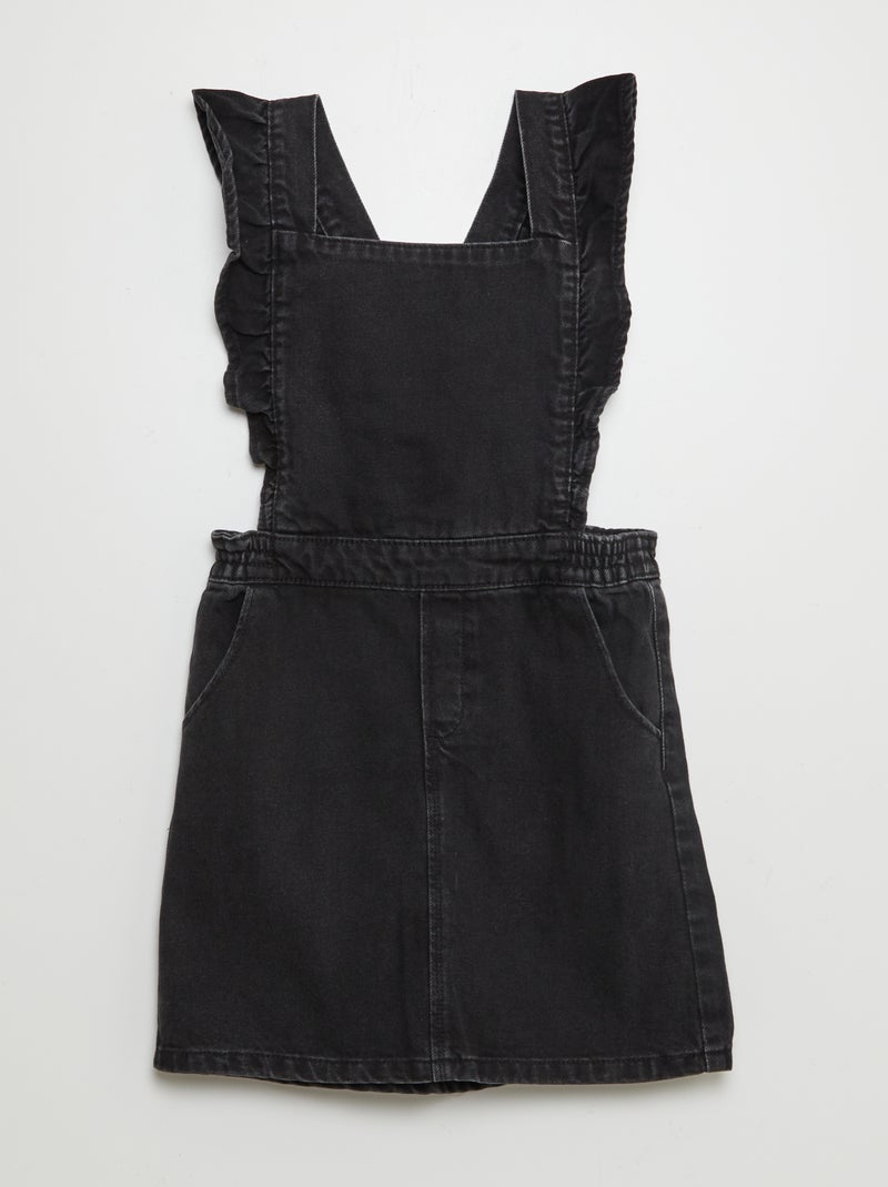 Salopette robe en jean avec volants Noir - Kiabi