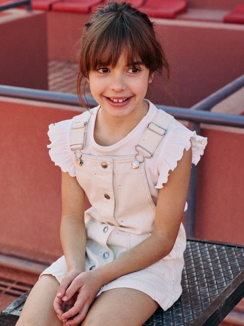 Salopette short avec fleurs brodées - Kiabi