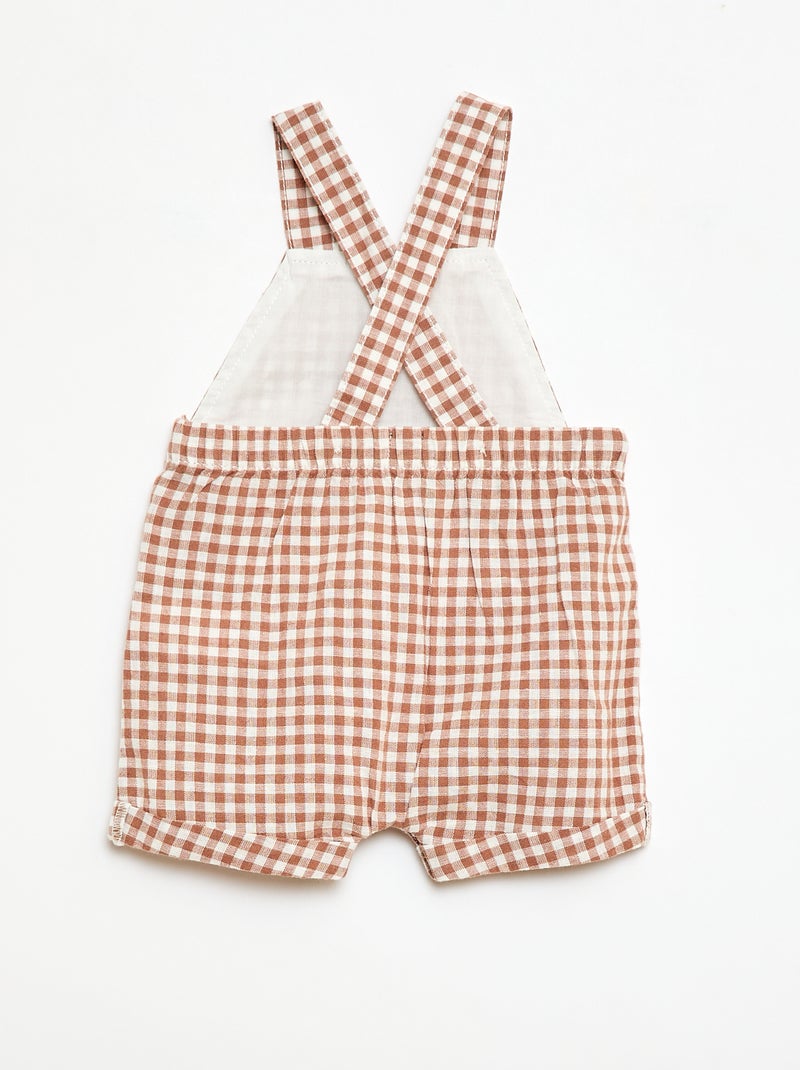 Salopette short en coton et lin Marron - Kiabi