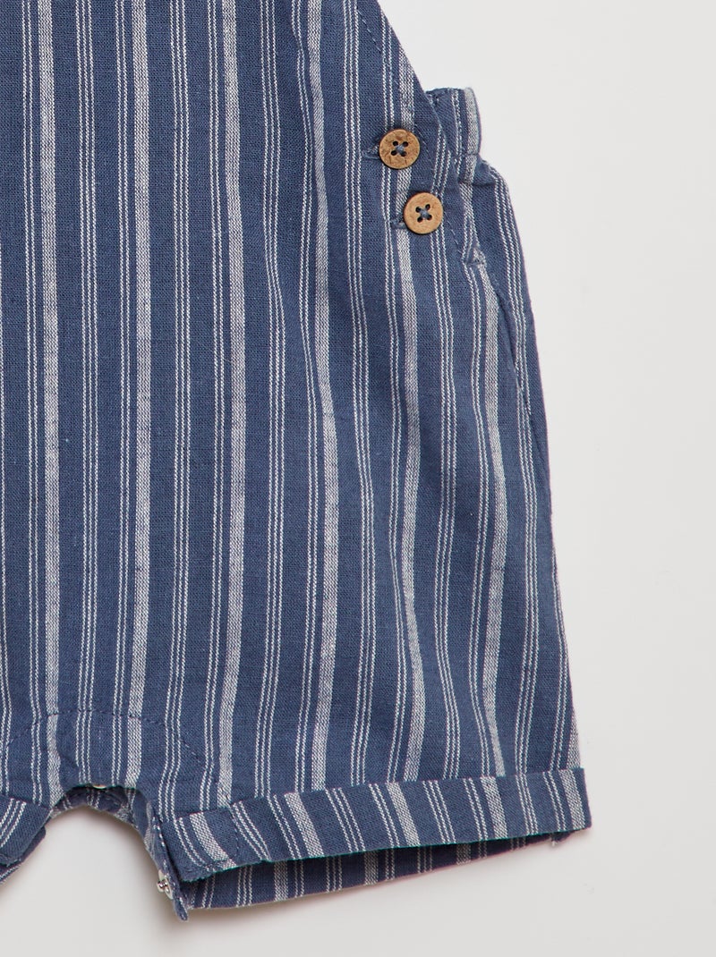 Salopette short en lin mélangé Bleu - Kiabi