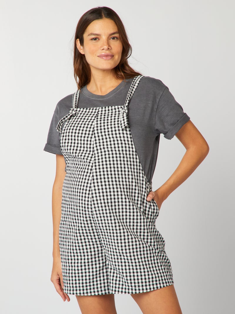 Salopette short grossesse à motifs vichy noir - Kiabi