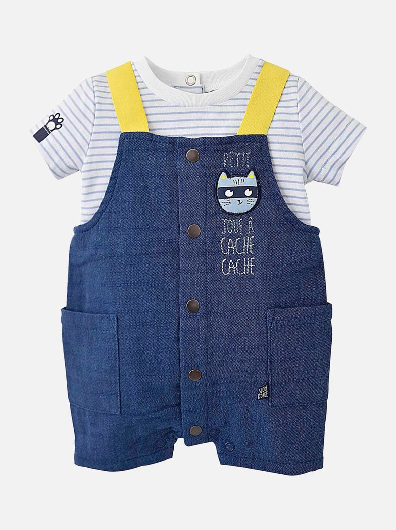 SALOPETTE + T-SHIRT RAYE GARCON Bleu - Kiabi