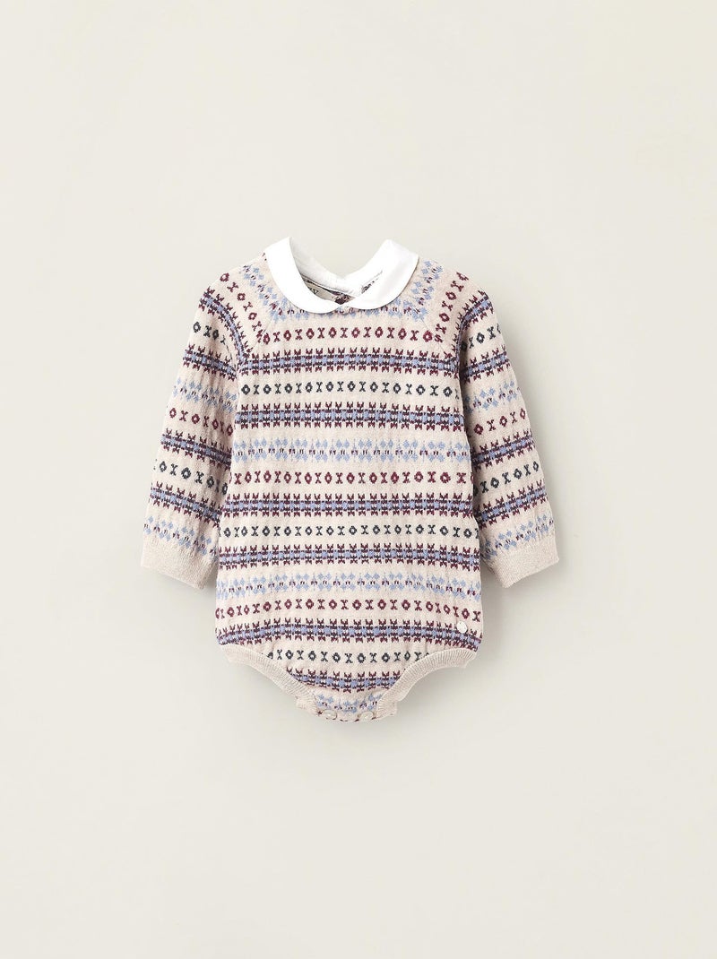 Salopette tricoté, jacquard NOËL Gris clair - Kiabi