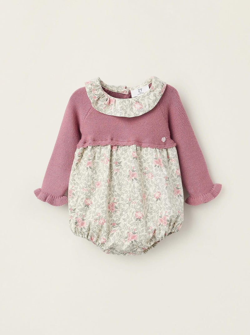 Salopette tricoté/corduroy, floral NOVEAUX NATURE Rose clair - Kiabi