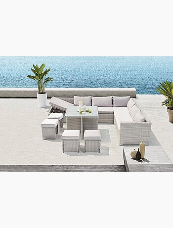 SAMOA - Salon de jardin encastrable noir en résine tressée 10 places