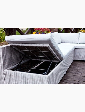 SAMOA - Salon de jardin encastrable noir en résine tressée 10 places