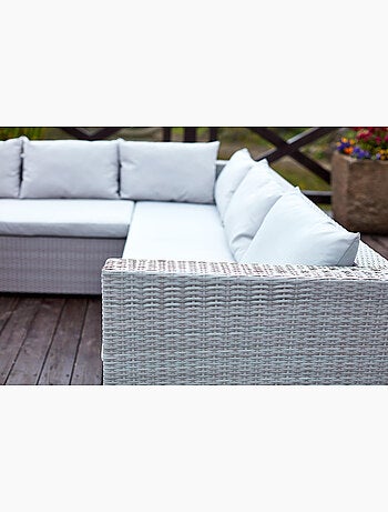 SAMOA - Salon de jardin encastrable noir en résine tressée 10 places