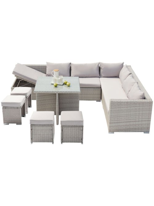 SAMOA Salon de jardin encastrable 10 places noir en résine tressée - Kiabi