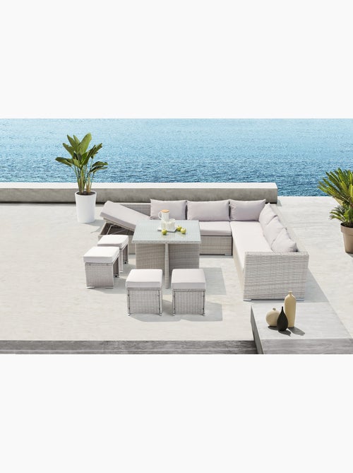 SAMOA Salon de jardin encastrable 10 places noir en résine tressée - Kiabi