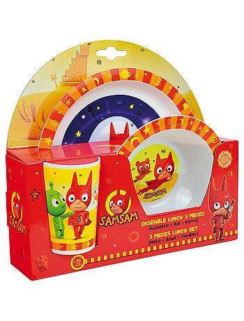 Samsam ensemble repas incluant 1 verre 220 ml, 1 assiette et 1 bol micro-ondables pour enfant