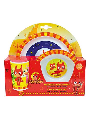 Samsam ensemble repas incluant 1 verre 220 ml, 1 assiette et 1 bol micro-ondables pour enfant