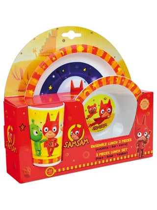 Samsam ensemble repas incluant 1 verre 220 ml, 1 assiette et 1 bol micro-ondables pour enfant