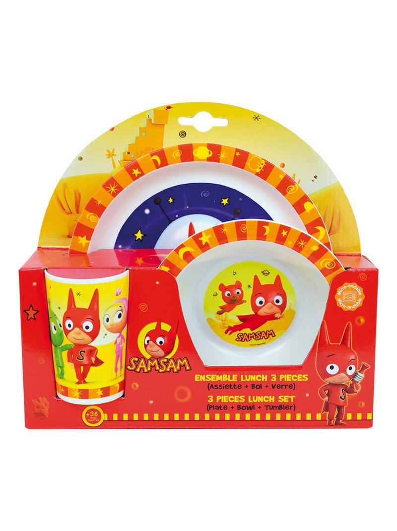 Samsam ensemble repas incluant 1 verre 220 ml, 1 assiette et 1 bol micro-ondables pour enfant Rouge - Kiabi