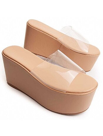 SANDALE À PLATEFORME SYNTHÉTIQUE BEIGE