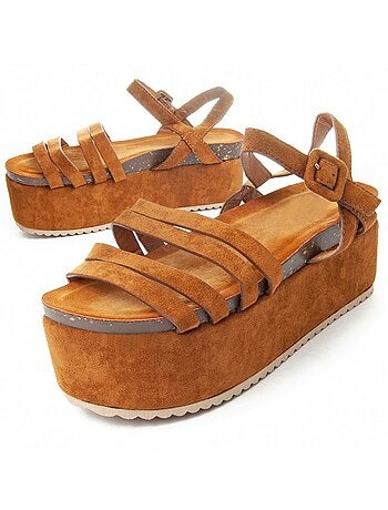 SANDALE À PLATEFORME SYNTHÉTIQUE BRUN