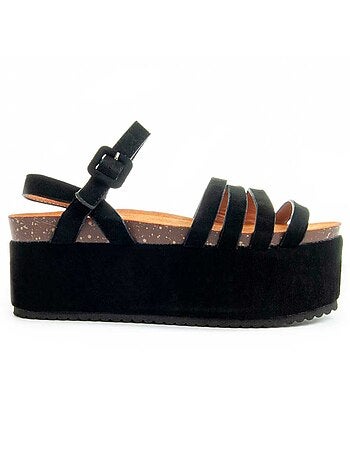 SANDALE À PLATEFORME SYNTHÉTIQUE NOIR