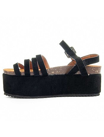 SANDALE À PLATEFORME SYNTHÉTIQUE NOIR