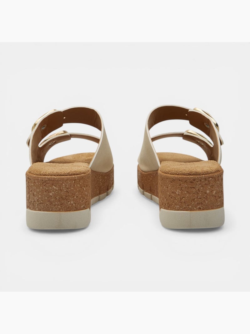 Sandale à semelle compensée avec double bride et boucle Bata Beige - Kiabi