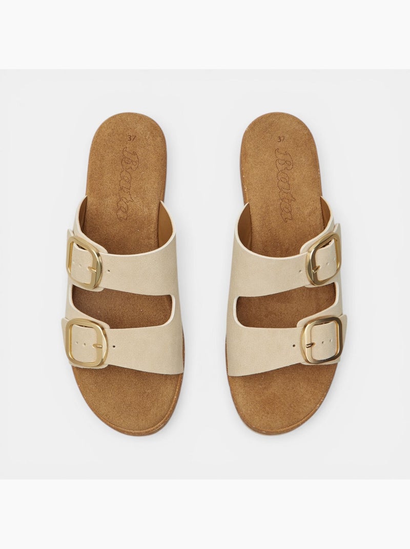 Sandale à semelle compensée avec double bride et boucle Bata Beige - Kiabi