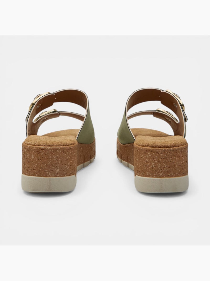 Sandale à semelle compensée avec double bride et boucle Bata Vert - Kiabi