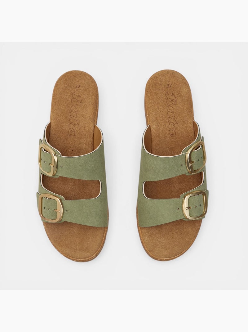 Sandale à semelle compensée avec double bride et boucle Bata Vert - Kiabi