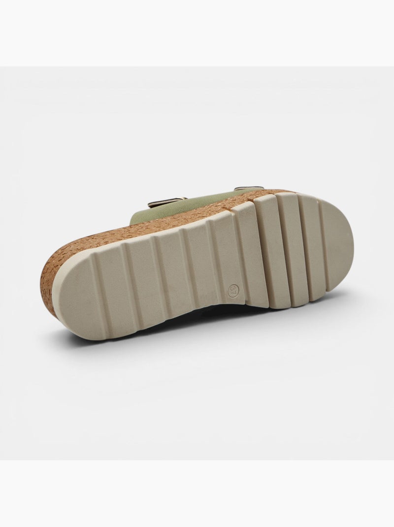 Sandale à semelle compensée avec double bride et boucle Bata Vert - Kiabi
