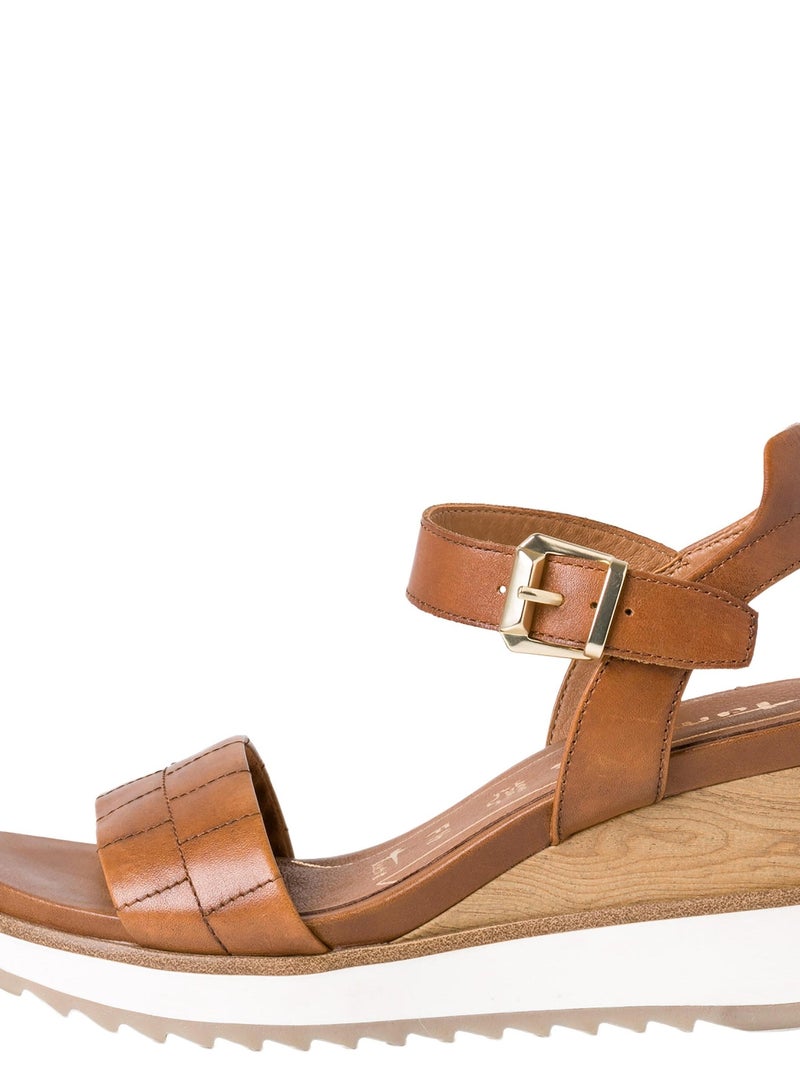 Sandale A Talon Compensée Tamaris Marron - Kiabi