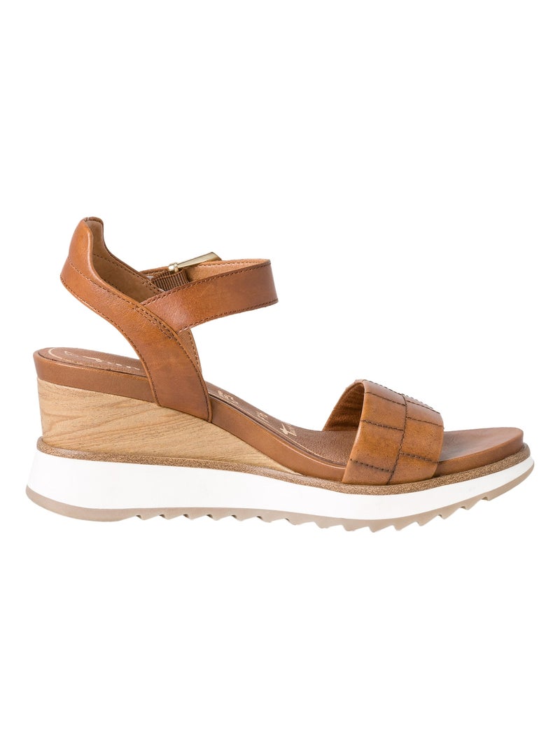 Sandale A Talon Compensée Tamaris Marron - Kiabi