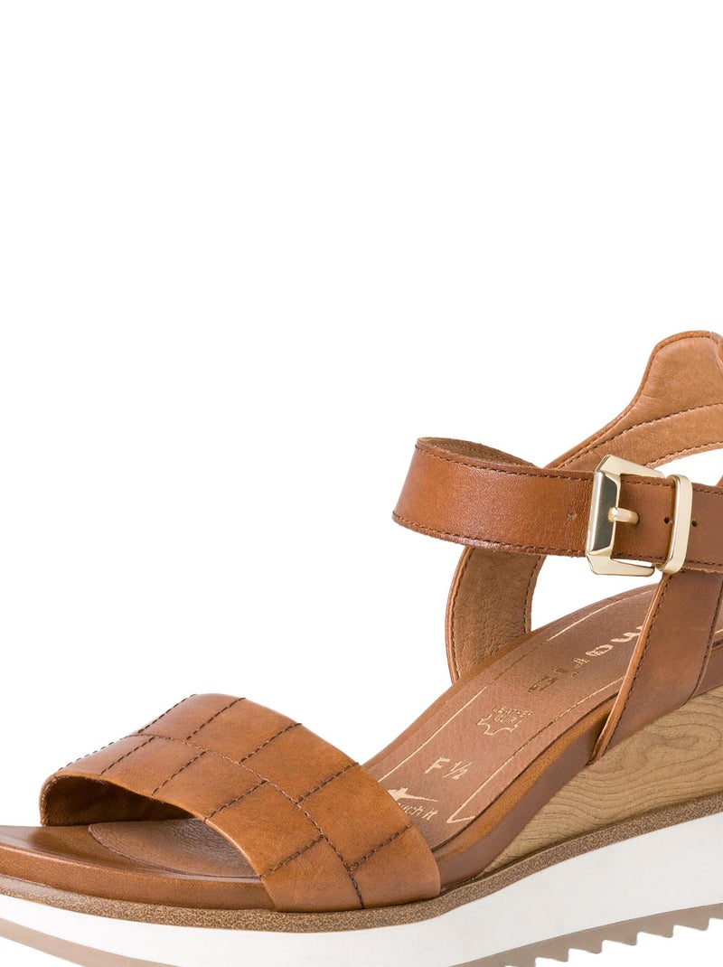 Sandale A Talon Compensée Tamaris Marron - Kiabi