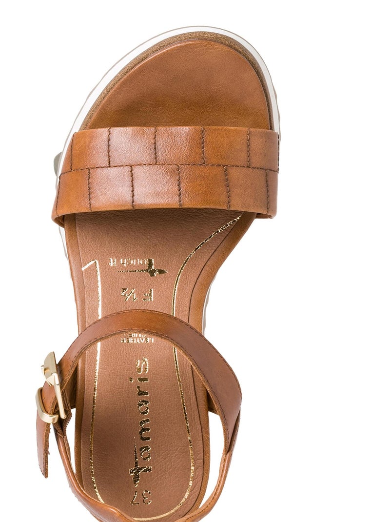 Sandale A Talon Compensée Tamaris Marron - Kiabi