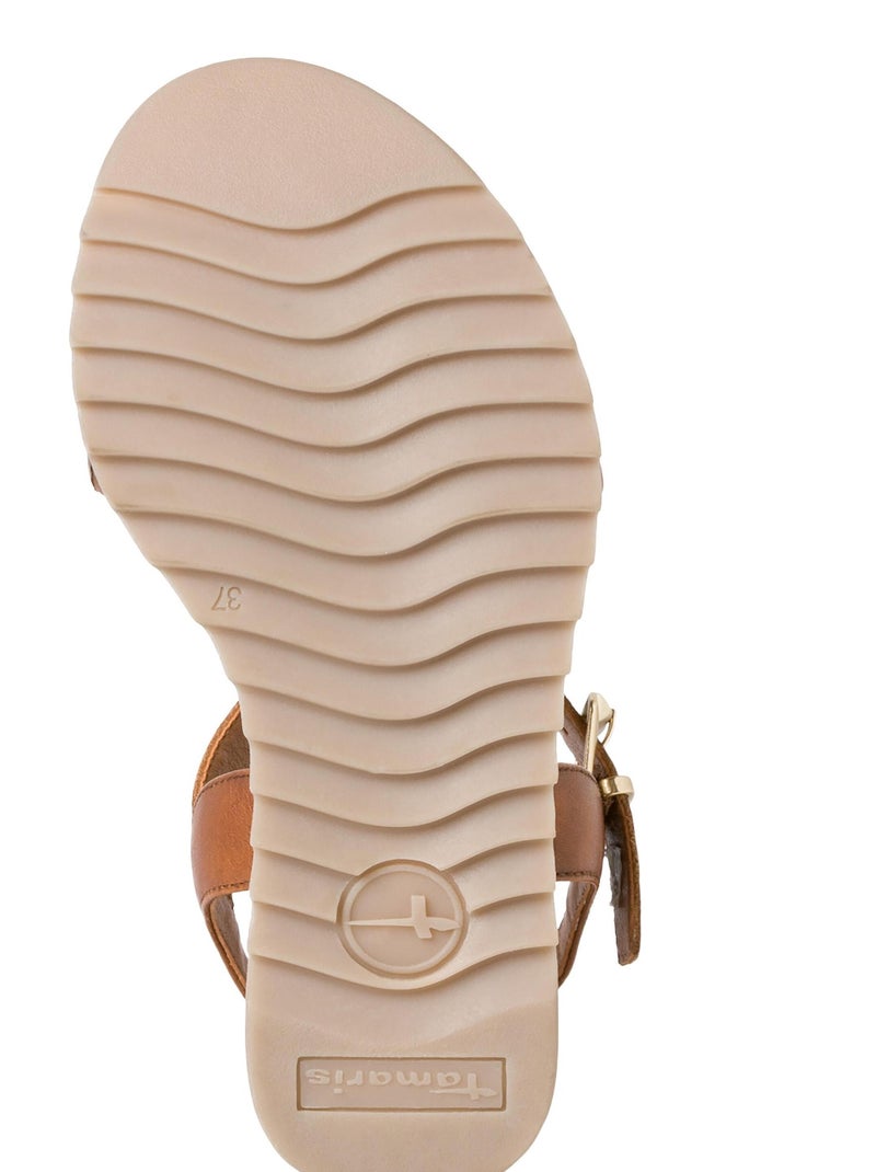 Sandale A Talon Compensée Tamaris Marron - Kiabi