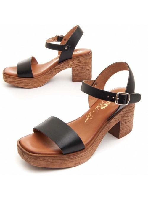 Sandale à Talons Cuir Naturel Wikers - Kiabi