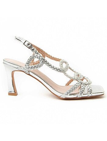 SANDALE À TALONS SYNTHÉTIQUE ARGENT