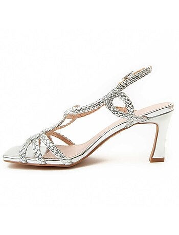 SANDALE À TALONS SYNTHÉTIQUE ARGENT