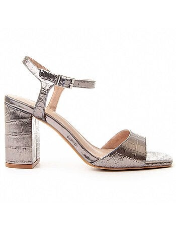 SANDALE À TALONS SYNTHÉTIQUE ARGENT