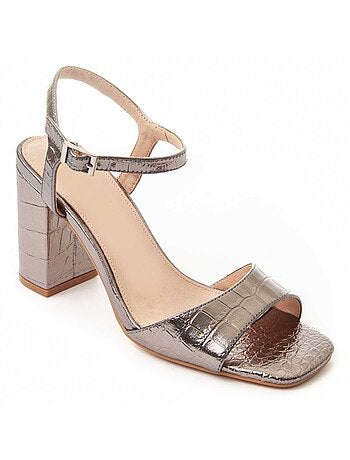 SANDALE À TALONS SYNTHÉTIQUE ARGENT
