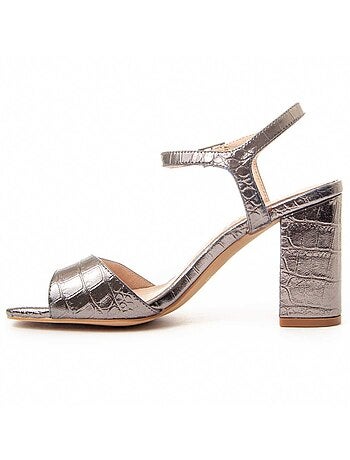 SANDALE À TALONS SYNTHÉTIQUE ARGENT