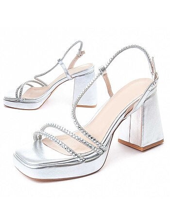 SANDALE À TALONS SYNTHÉTIQUE ARGENT