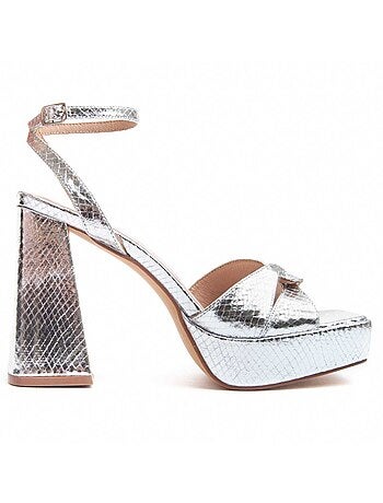 SANDALE À TALONS SYNTHÉTIQUE ARGENT