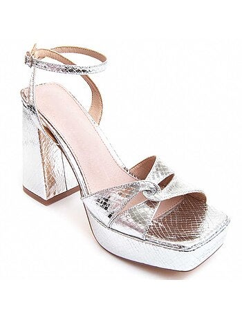 SANDALE À TALONS SYNTHÉTIQUE ARGENT