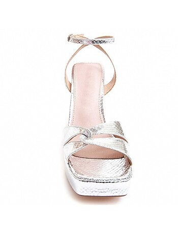 SANDALE À TALONS SYNTHÉTIQUE ARGENT