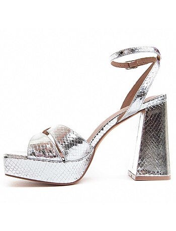 SANDALE À TALONS SYNTHÉTIQUE ARGENT