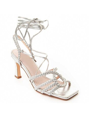 SANDALE À TALONS SYNTHÉTIQUE ARGENT
