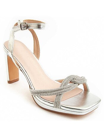SANDALE À TALONS SYNTHÉTIQUE ARGENT