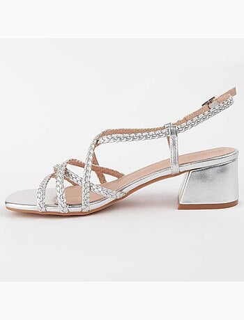 SANDALE À TALONS SYNTHÉTIQUE ARGENT